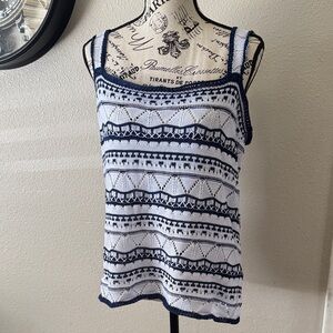 Navy and White Crochet Tank Top